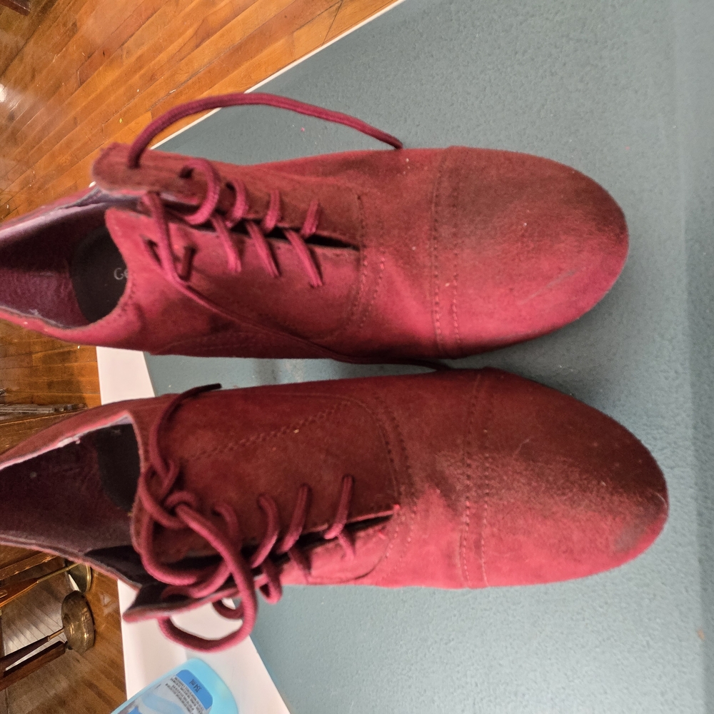Burgundy Suede Lace-Up Shoes